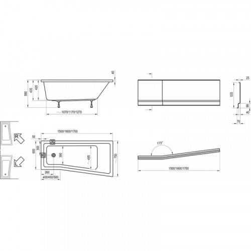 Акриловая ванна Ravak BeHappy II 170x75 L C941000000
