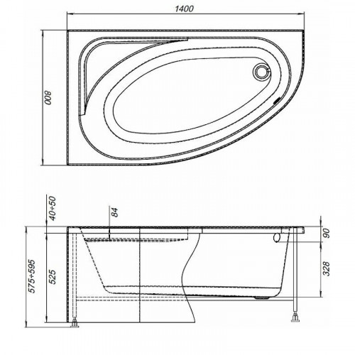 Акриловая ванна Aquanet Mia 140x80 правая 246887 без гидромассажа