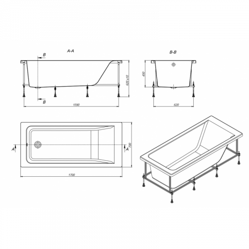 Ванна акриловая Roca Easy 170x70 см ZRU9302905