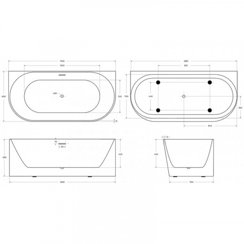 Ванна акриловая BelBagno BB412-1700-800-MATT 170х80