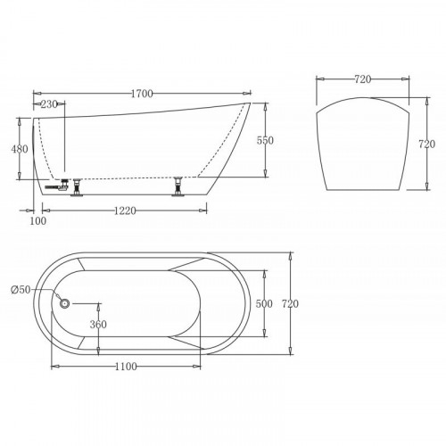 Акриловая ванна BelBagno BB62-1700-W0 170х72 без перелива белый