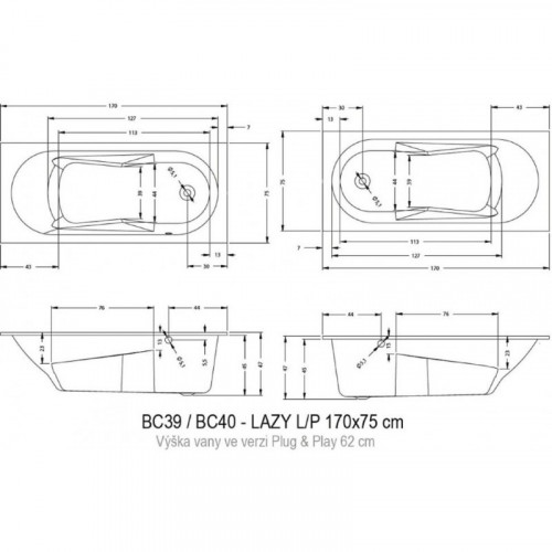 Акриловая ванна Riho Lazy Plug&Play 170 BD7900500000000, 170x75 см