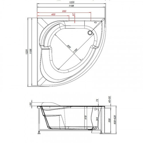 Акриловая ванна Aquanet Fregate 120x120 205488 без гидромассажа