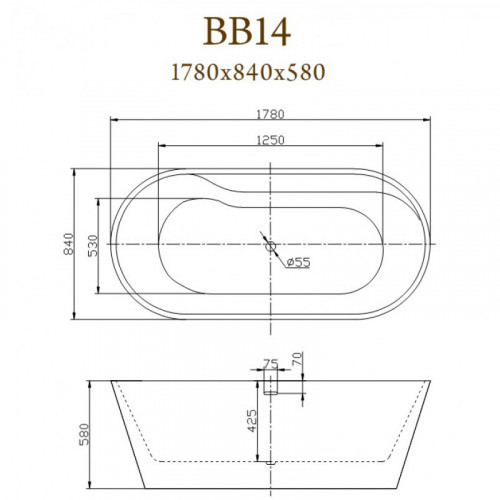 Ванна акриловая BelBagno BB14 178х84 белый