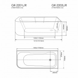 Акриловая ванна Grossman GR-2201R 150х75 правая