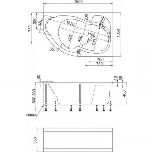Ванна Marka One AURA 160x105 L без гидромассажа 01ау1610л