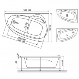 Акриловая ванна Relisan Zoya L/R 140x90 см, левая Гл000001247