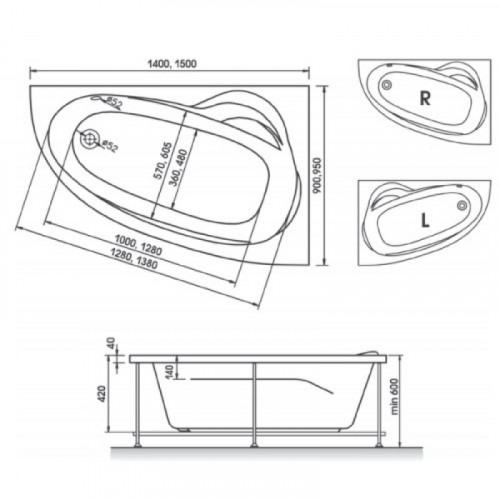 Акриловая ванна Relisan Zoya L/R 140x90 см, левая Гл000001247
