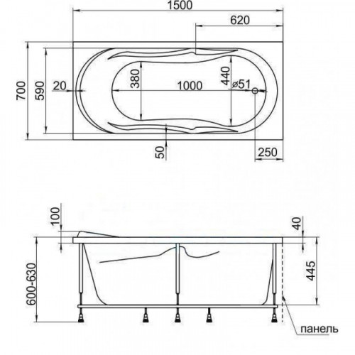 Ванна акриловая Marka One Vita 150x70 01вит1570