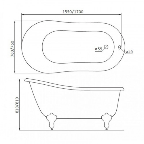 Акриловая ванна BelBagno BB06-1700 170x76 белый