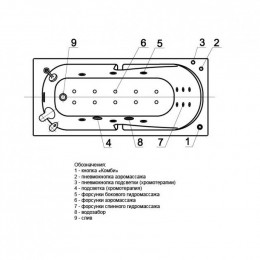 Ванна Акриловая АКВАТЕК Лея 170x75 с гидромассажем Standard (пневмоуправление)