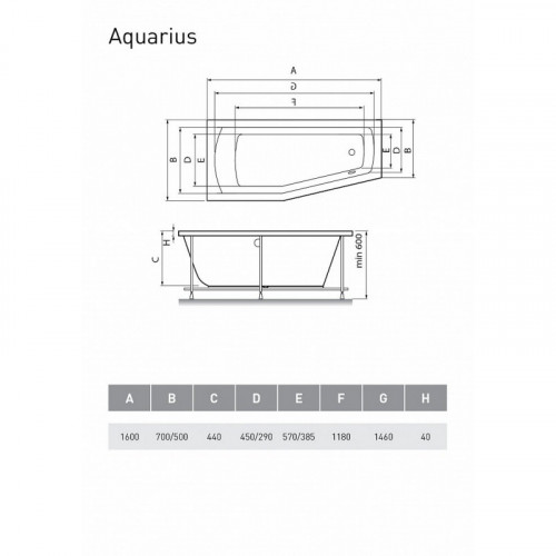 Ванна акриловая Relisan Aquarius L 170х70х50 см Гл000023277