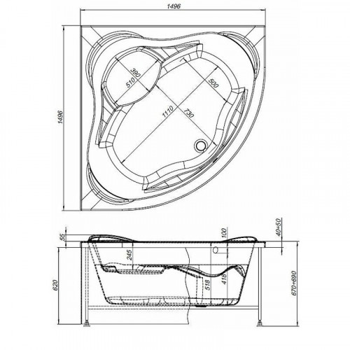 Акриловая ванна Aquanet Malta New 150x150 205410 без гидромассажа