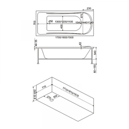 Акриловая ванна Bas Стайл 160x70 без гидромассажа В 00034