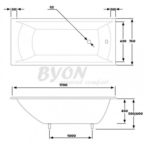 Чугунная ванна Byon Milan V0000083 170x75 см без ручек