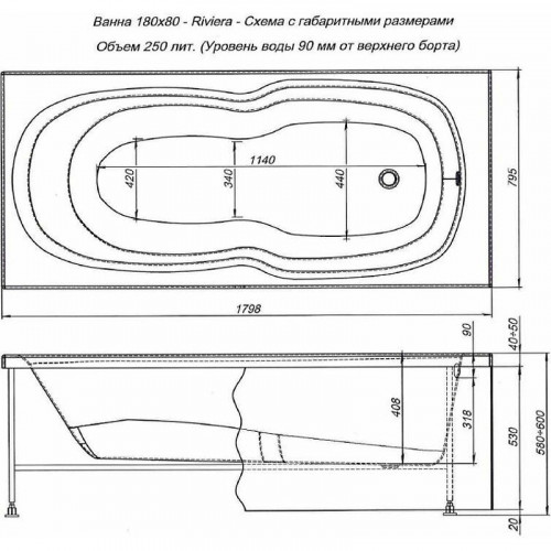 Акриловая ванна Aquanet Riviera 180x80 231080 без гидромассажа