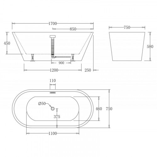 Акриловая ванна BelBagno BB61-1700 170х75 белый