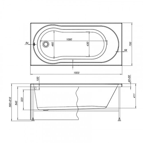 Акриловая ванна Aquanet Light 150x70 243869 без гидромассажа