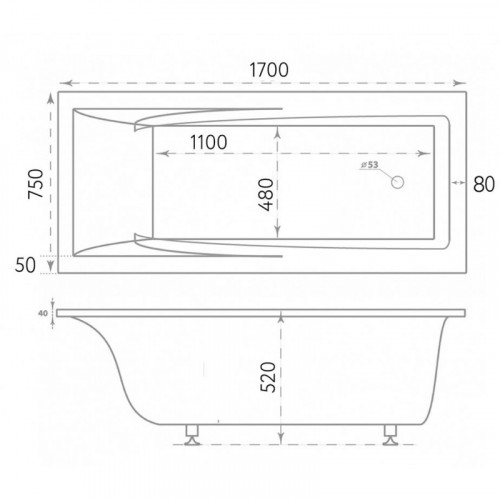 Ванна из литьевого мрамора Marmo Bagno София MB-SF170-75 170х75