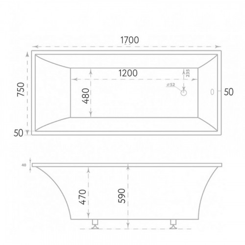 Ванна из литьевого мрамора Marmo Bagno Милано MB-M170-75 170х75