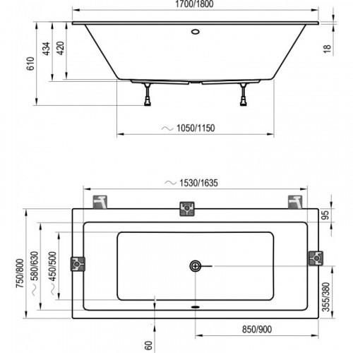 Ванна акриловая Ravak Formy 01 Slim C691300000 170x75 белый