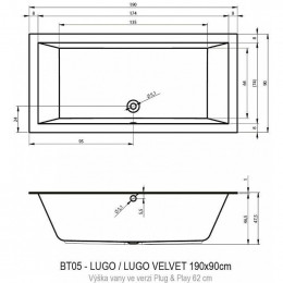 Акриловая ванна Riho Lugo Plug&Play 190 BD7000500000000, 190x90 см