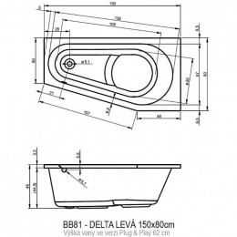 Акриловая ванна Riho Delta Plug&Play 150 BD4100500000000, 150x80 см