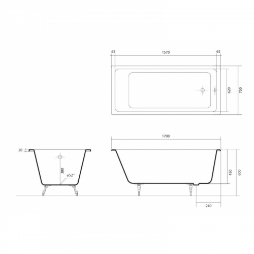 Ванна чугунная Aquatek Альфа AQ8970F-00 170х75