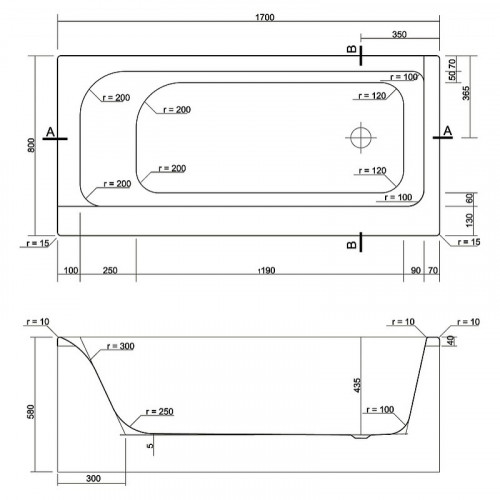 Акриловая ванна Cersanit Smart 170X80 правая 63351