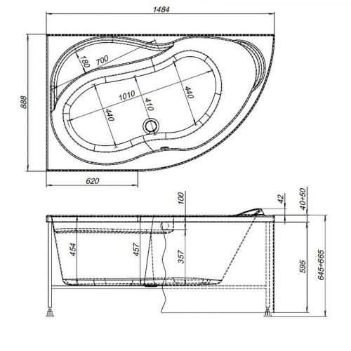 Акриловая ванна Aquanet Graciosa 150x90 правая 205389 без гидромассажа