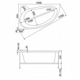 Акриловая ванна Bas Вектра 150x90 без гидромассажа L В 00007