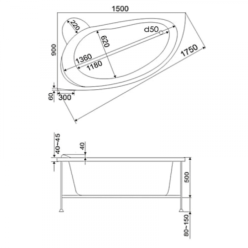 Акриловая ванна Bas Вектра 150x90 без гидромассажа L В 00007