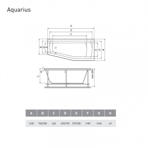Ванна акриловая Relisan Aquarius  R 160х70х50 см Гл000013736