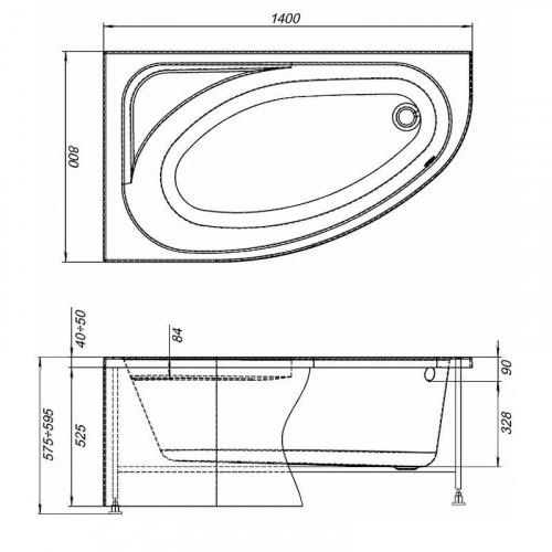 Акриловая ванна Aquanet Mia 140x80 левая 246496 без гидромассажа